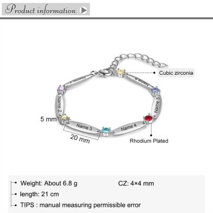 Personalized 6 Inlaid Birthstones Name Engraved Mother Bracelet - Personalized Jewel