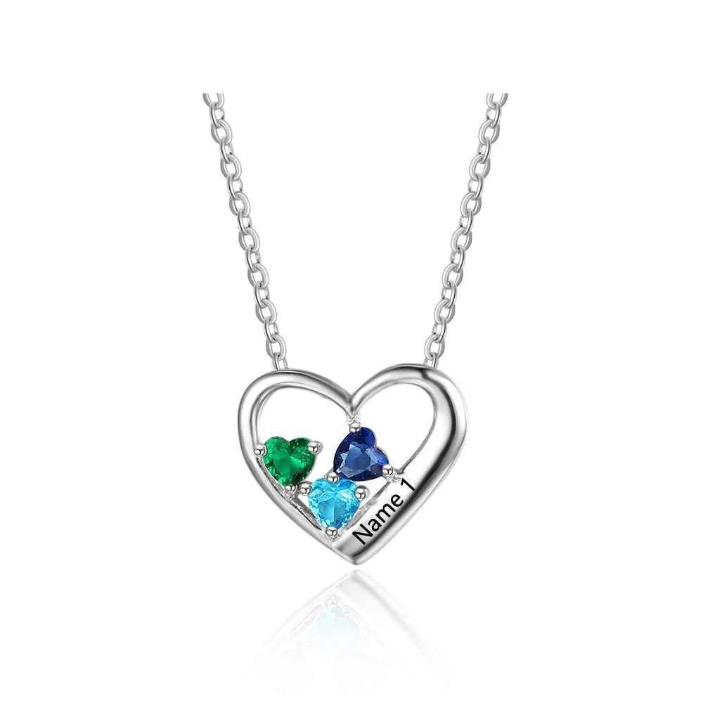 Personalized 925 Sterling Silver 3 Birthstone Necklace Pendant Customize Name Necklace Gift for Mom Girlfriend - Personalized Jewel