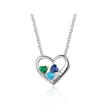 Personalized 925 Sterling Silver 3 Birthstone Necklace Pendant Customize Name Necklace Gift for Mom Girlfriend - Personalized Jewel