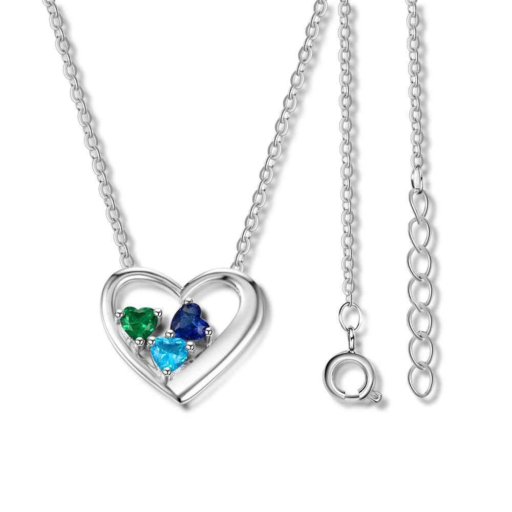 Personalized 925 Sterling Silver 3 Birthstone Necklace Pendant Customize Name Necklace Gift for Mom Girlfriend - Personalized Jewel