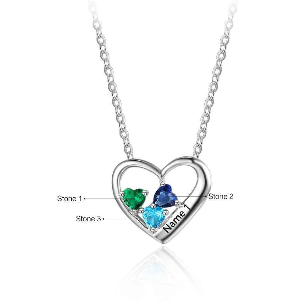 Personalized 925 Sterling Silver 3 Birthstone Necklace Pendant Customize Name Necklace Gift for Mom Girlfriend - Personalized Jewel