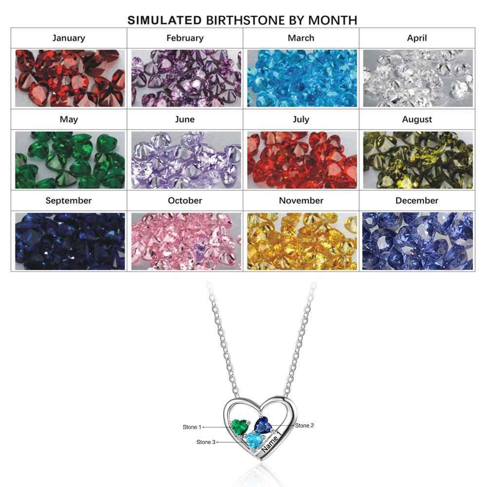 Personalized 925 Sterling Silver 3 Birthstone Necklace Pendant Customize Name Necklace Gift for Mom Girlfriend - Personalized Jewel