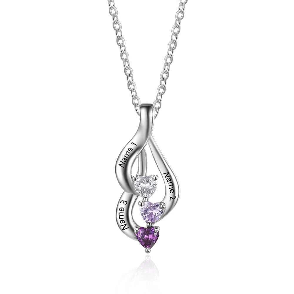 Personalized 925 Sterling Silver 3 Birthstone Necklace Pendants Birthday Mom necklace Valentine Christmas Gift - Personalized Jewel