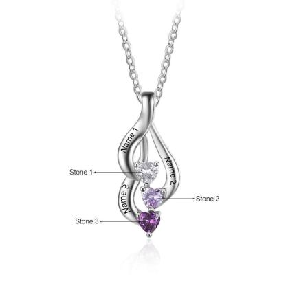 Personalized 925 Sterling Silver 3 Birthstone Necklace Pendants Birthday Mom necklace Valentine Christmas Gift - Personalized Jewel
