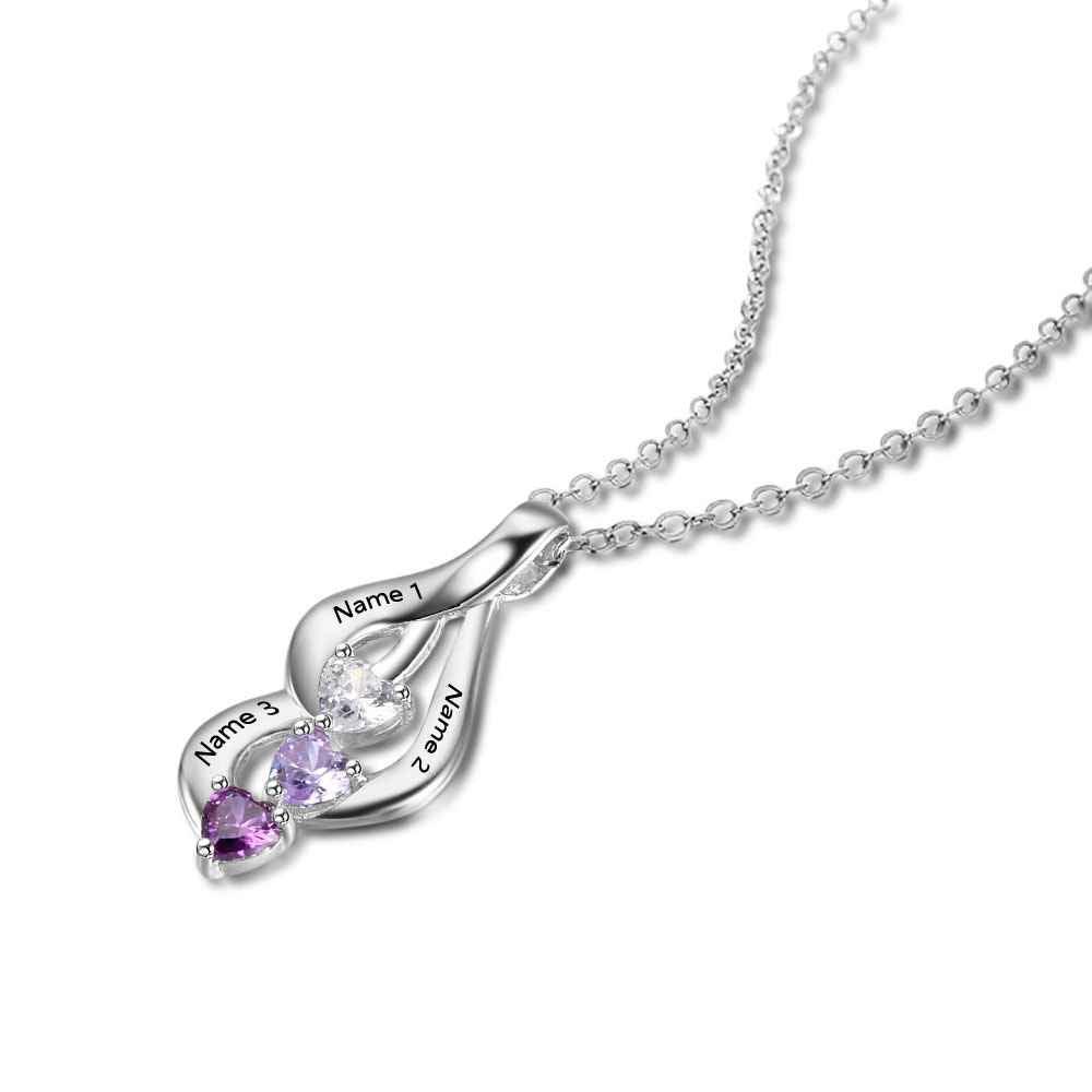 Personalized 925 Sterling Silver 3 Birthstone Necklace Pendants Birthday Mom necklace Valentine Christmas Gift - Personalized Jewel
