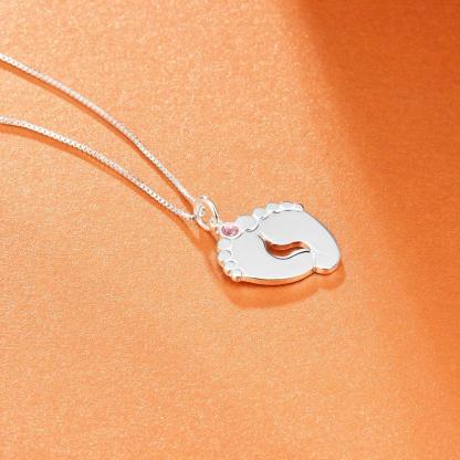 Personalized 925 Sterling Silver Baby Feet Customized Birthstone Name Engraved Pendant Necklace Jewelry Gift - Personalized Jewel
