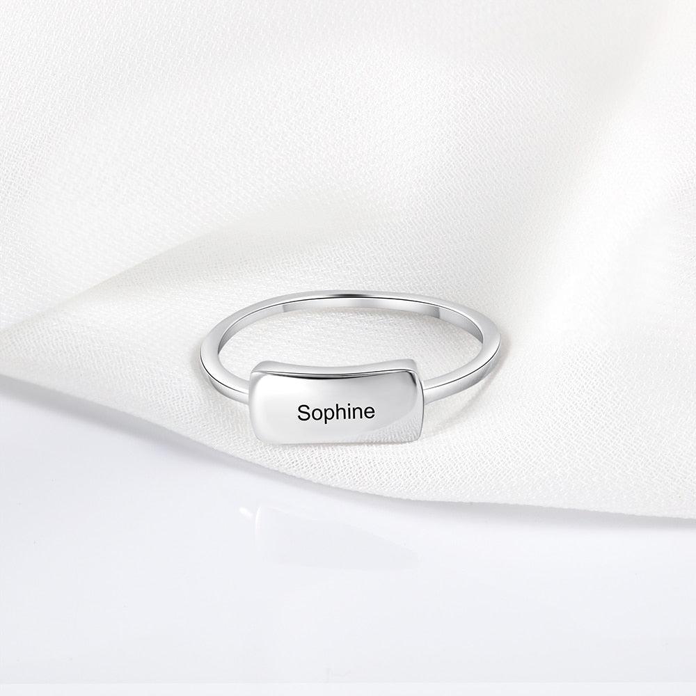Personalized 925 Sterling Silver Bar Ring - Custom Name Engraving Stylish Ring For Modern Women - Personalized Jewel