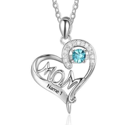 Personalized 925 Sterling Silver Birthstone Necklace with Mom Shape Love and Heart Jewelry Best Gift for Mom - Personalized Jewel