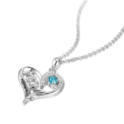 Personalized 925 Sterling Silver Birthstone Necklace with Mom Shape Love and Heart Jewelry Best Gift for Mom - Personalized Jewel