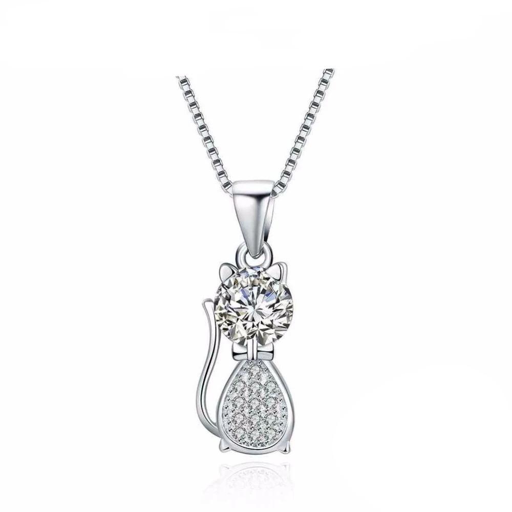 Personalized 925 Sterling Silver Cat Design Cubic Zirconia Pendant Necklaces, Jewelry Gift for Women - Personalized Jewel