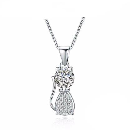 Personalized 925 Sterling Silver Cat Design Cubic Zirconia Pendant Necklaces, Jewelry Gift for Women - Personalized Jewel