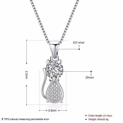 Personalized 925 Sterling Silver Cat Design Cubic Zirconia Pendant Necklaces, Jewelry Gift for Women - Personalized Jewel