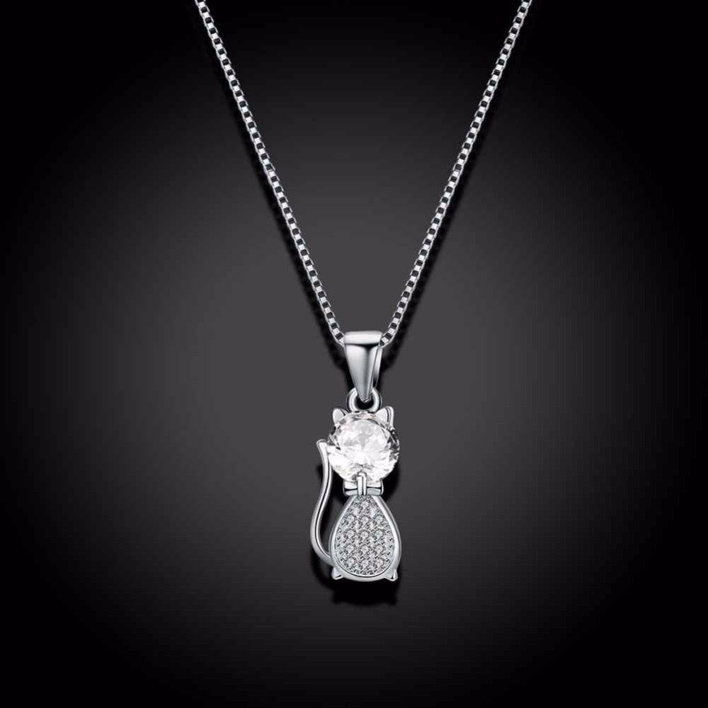 Personalized 925 Sterling Silver Cat Design Cubic Zirconia Pendant Necklaces, Jewelry Gift for Women - Personalized Jewel
