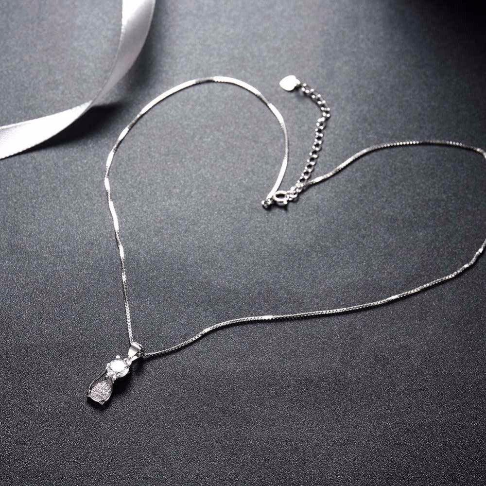 Personalized 925 Sterling Silver Cat Design Cubic Zirconia Pendant Necklaces, Jewelry Gift for Women - Personalized Jewel