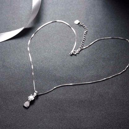 Personalized 925 Sterling Silver Cat Design Cubic Zirconia Pendant Necklaces, Jewelry Gift for Women - Personalized Jewel