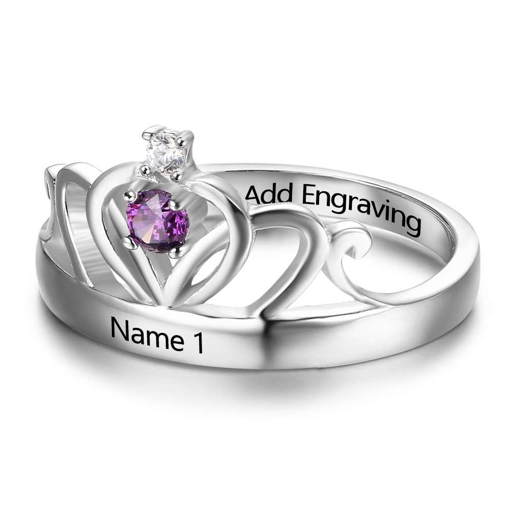Personalized 925 Sterling Silver Classic Crown Rings for Women – Yolanda Anniversary Jewelry Gifts – Engraved Name Party Rings – Custom Birthstone - Personalized Jewel