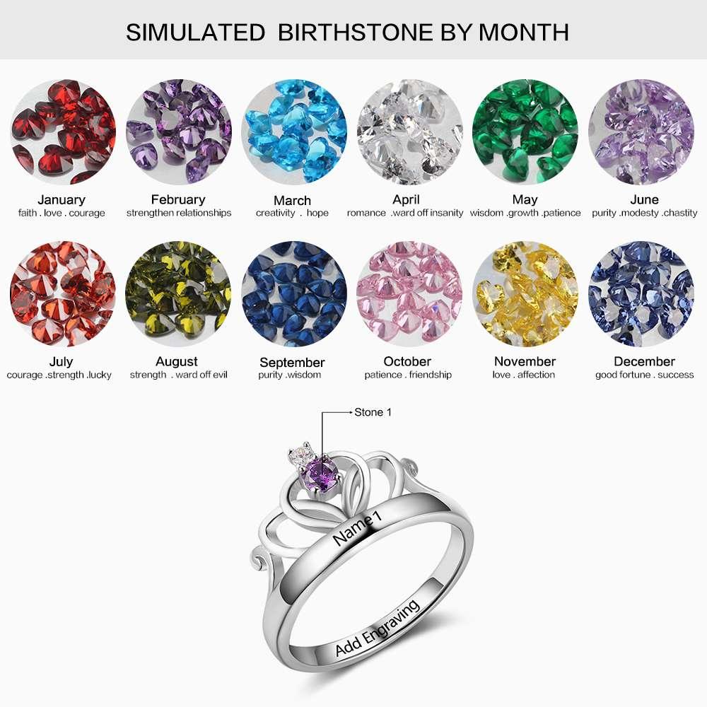 Personalized 925 Sterling Silver Classic Crown Rings for Women – Yolanda Anniversary Jewelry Gifts – Engraved Name Party Rings – Custom Birthstone - Personalized Jewel