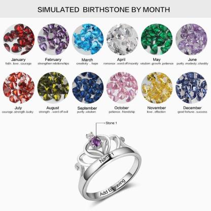 Personalized 925 Sterling Silver Classic Crown Rings for Women – Yolanda Anniversary Jewelry Gifts – Engraved Name Party Rings – Custom Birthstone - Personalized Jewel