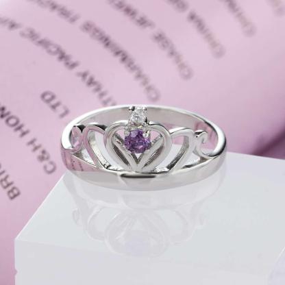 Personalized 925 Sterling Silver Classic Crown Rings for Women – Yolanda Anniversary Jewelry Gifts – Engraved Name Party Rings – Custom Birthstone - Personalized Jewel