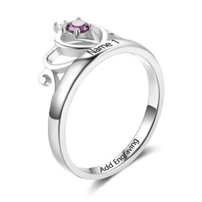 Personalized 925 Sterling Silver Classic Crown Rings for Women – Yolanda Anniversary Jewelry Gifts – Engraved Name Party Rings – Custom Birthstone - Personalized Jewel