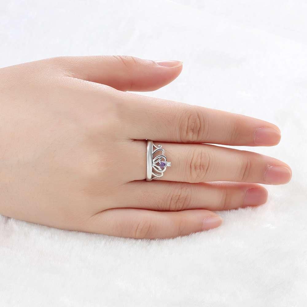 Personalized 925 Sterling Silver Classic Crown Rings for Women – Yolanda Anniversary Jewelry Gifts – Engraved Name Party Rings – Custom Birthstone - Personalized Jewel