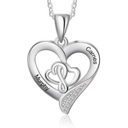 Personalized 925 Sterling Silver Customizable Heart-Shaped Pendant Necklace – 2 Names Engraving Options - Personalized Jewel