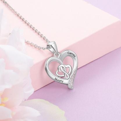 Personalized 925 Sterling Silver Customizable Heart-Shaped Pendant Necklace – 2 Names Engraving Options - Personalized Jewel