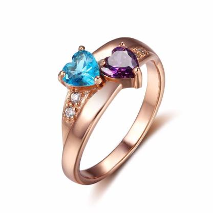Personalized 925 Sterling Silver CZ Rings - Heart Shape Birthstones - Engrave Two Custom Names - Gifts for Her - Personalized Jewel