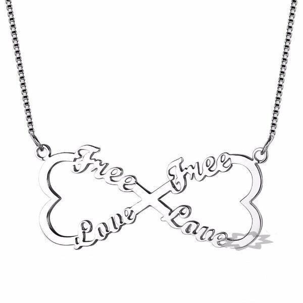 Personalized 925 Sterling Silver Double Heart Pendant Necklace, Engrave 4 Custom Names Necklace, Gift Jewelry for Friends & Family - Personalized Jewel