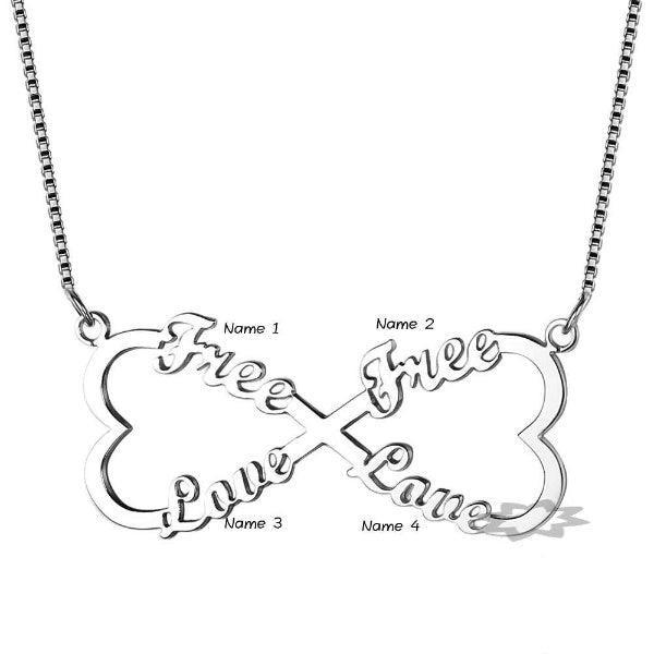 Personalized 925 Sterling Silver Double Heart Pendant Necklace, Engrave 4 Custom Names Necklace, Gift Jewelry for Friends & Family - Personalized Jewel