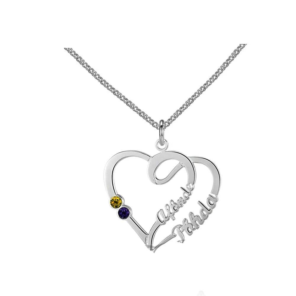 Personalized 925 Sterling Silver Double Heart Pendant Necklace-Personalized Jewels