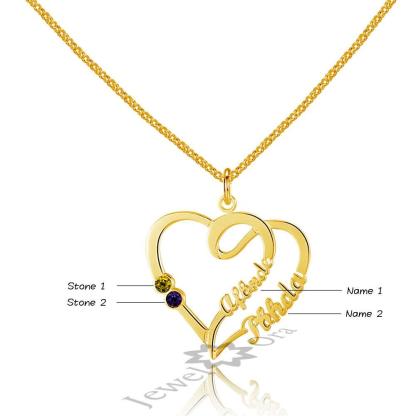 Personalized 925 Sterling Silver Double Heart Pendant Necklace - Personalized Jewel