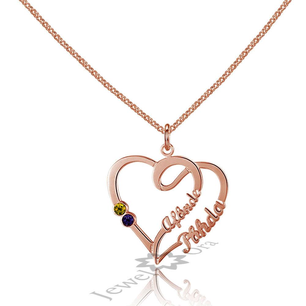 Personalized 925 Sterling Silver Double Heart Pendant Necklace - Personalized Jewel