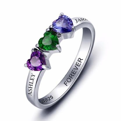 Personalized 925 Sterling Silver Engagement Rings for Women with Custom Birthstones & Engraved Names - Personalized Jewel
