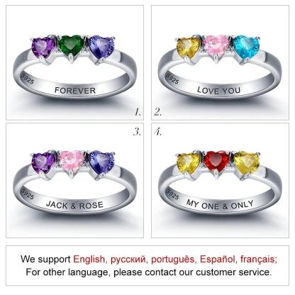 Personalized 925 Sterling Silver Engagement Rings for Women with Custom Birthstones & Engraved Names - Personalized Jewel