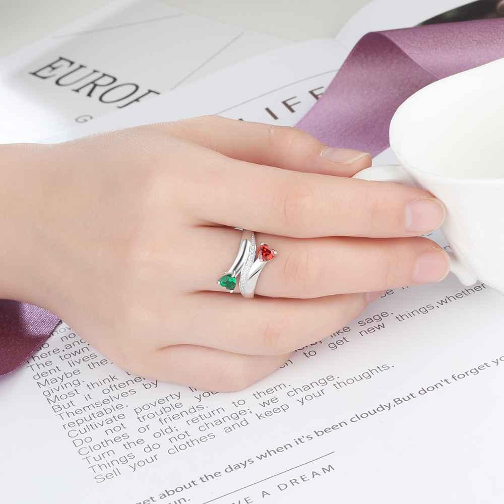 Personalized 925 Sterling Silver Engraved 2 Name Heart Birthstone Rings, Trendy Fashion Jewelry Gift - Personalized Jewel