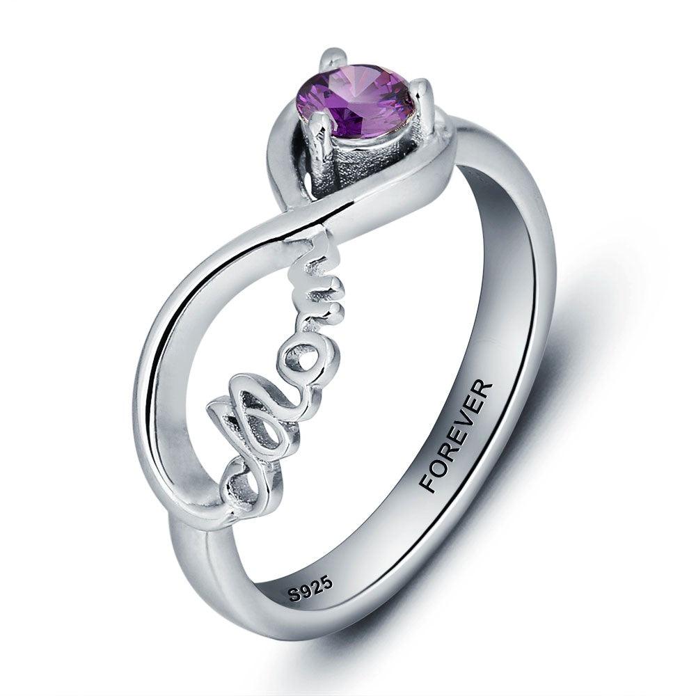 Personalized 925 Sterling Silver Engraved Name & Birthstone Mom Rings, Fashion Jewelry Gift for Mom - Personalized Jewel