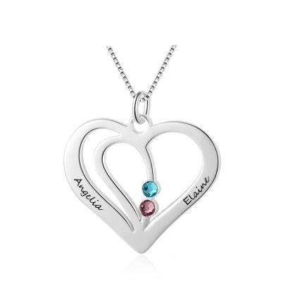 Personalized 925 Sterling Silver Engraved Name Heart Birthstone Pendant Necklace, Jewelry for Women - Personalized Jewel