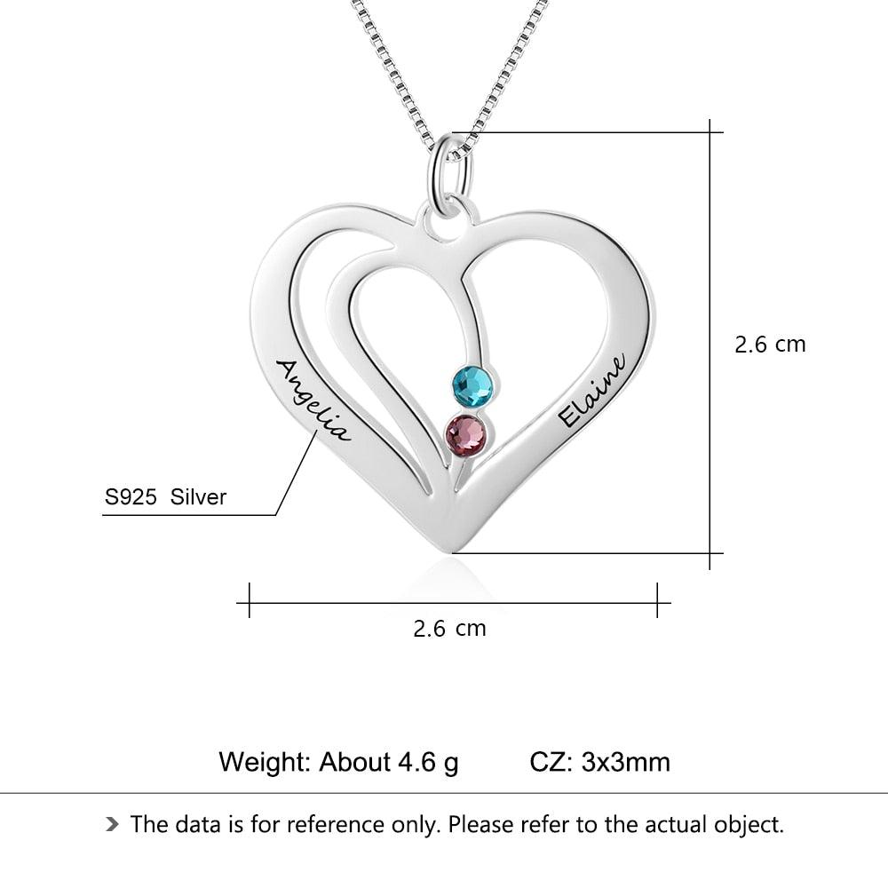 Personalized 925 Sterling Silver Engraved Name Heart Birthstone Pendant Necklace, Jewelry for Women - Personalized Jewel