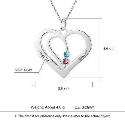Personalized 925 Sterling Silver Engraved Name Heart Birthstone Pendant Necklace, Jewelry for Women - Personalized Jewel