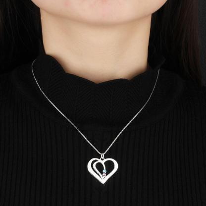 Personalized 925 Sterling Silver Engraved Name Heart Birthstone Pendant Necklace, Jewelry for Women - Personalized Jewel