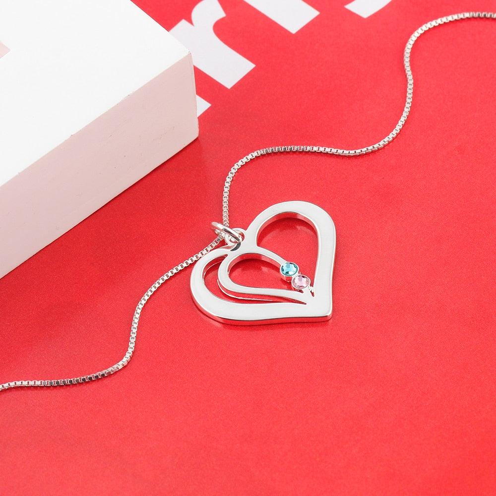 Personalized 925 Sterling Silver Engraved Name Heart Birthstone Pendant Necklace, Jewelry for Women - Personalized Jewel