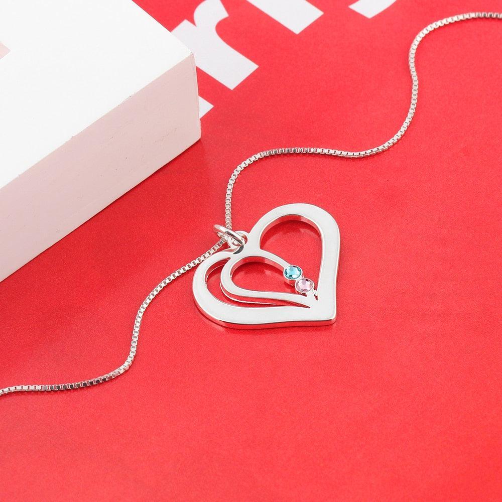 Personalized 925 Sterling Silver Engraved Name Heart Birthstone Pendant Necklace, Jewelry for Women - Personalized Jewel