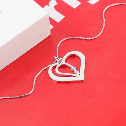 Personalized 925 Sterling Silver Engraved Name Heart Birthstone Pendant Necklace, Jewelry for Women - Personalized Jewel