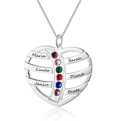 Personalized 925 Sterling Silver Family Necklace with Engrave Name & Birthstones Pendant, Trendy Women’s Jewelry - Personalized Jewel