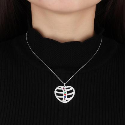 Personalized 925 Sterling Silver Family Necklace with Engrave Name & Birthstones Pendant, Trendy Women’s Jewelry - Personalized Jewel