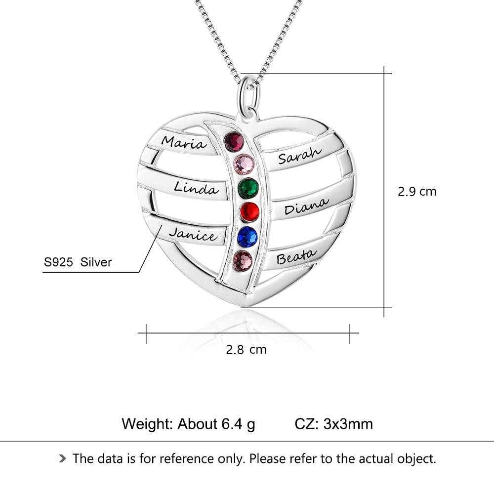Personalized 925 Sterling Silver Family Necklace with Engrave Name & Birthstones Pendant, Trendy Women’s Jewelry - Personalized Jewel