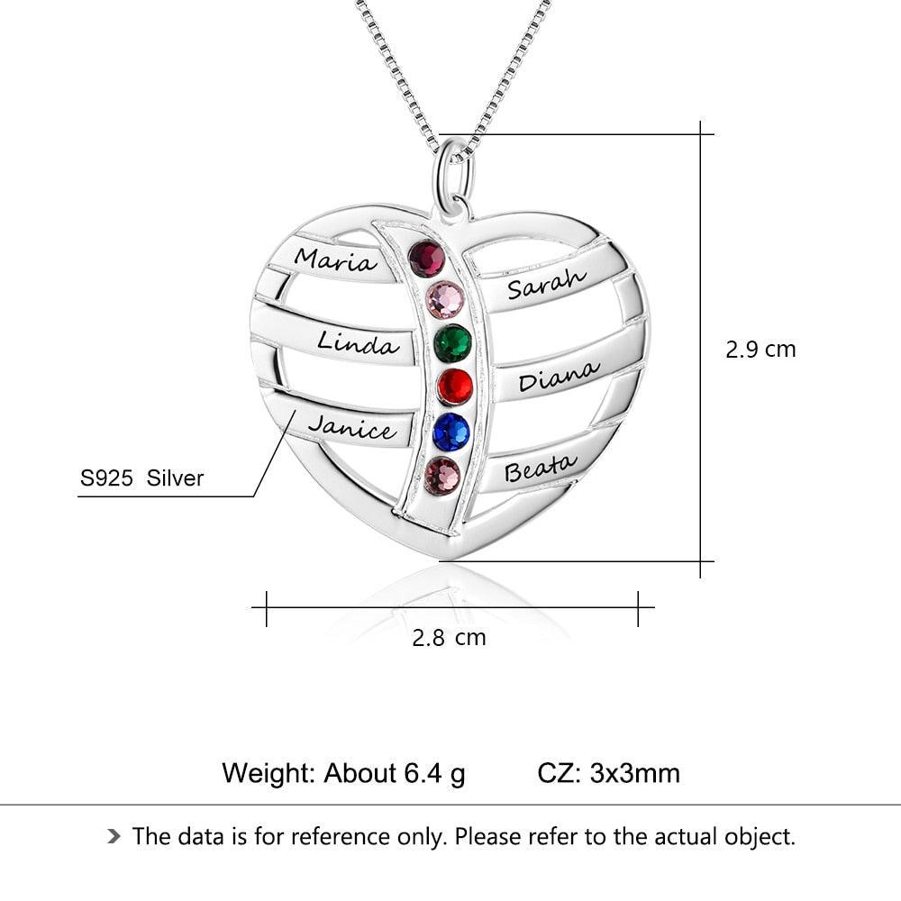 Personalized 925 Sterling Silver Family Necklace with Engrave Name & Birthstones Pendant, Trendy Women’s Jewelry - Personalized Jewel