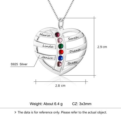 Personalized 925 Sterling Silver Family Necklace with Engrave Name & Birthstones Pendant, Trendy Women’s Jewelry - Personalized Jewel