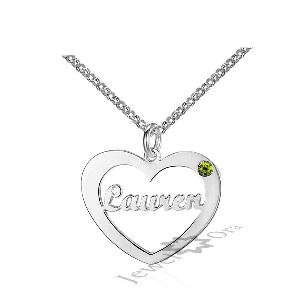 Personalized 925 Sterling Silver Heart Necklace Custom Birthstone And Name Pendant For Christmas Gift - Personalized Jewel